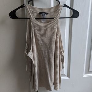 Lulu's Sunny Style Beige Loose Knit Mock Neck Side Tie Tank Top